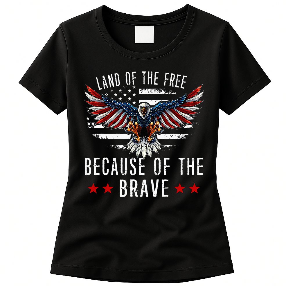 Land Of The Free Because Of The Brave Memorial Day Patriotic Womens T-Shirt