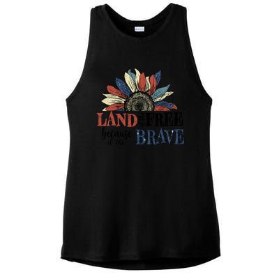 Land Of The Free Because Of The Brave Sunflower 4th Of July Cute Gift Ladies PosiCharge Tri-Blend Wicking Tank