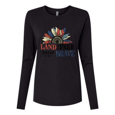 Land Of The Free Because Of The Brave Sunflower 4th Of July Cute Gift Womens Cotton Relaxed Long Sleeve T-Shirt