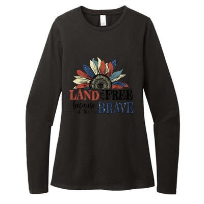 Land Of The Free Because Of The Brave Sunflower 4th Of July Cute Gift Womens CVC Long Sleeve Shirt