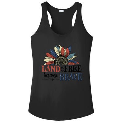 Land Of The Free Because Of The Brave Sunflower 4th Of July Cute Gift Ladies PosiCharge Competitor Racerback Tank