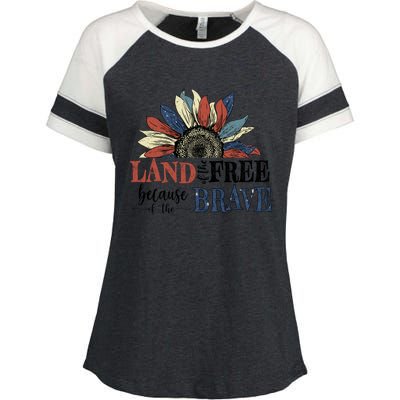 Land Of The Free Because Of The Brave Sunflower 4th Of July Cute Gift Enza Ladies Jersey Colorblock Tee