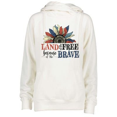 Land Of The Free Because Of The Brave Sunflower 4th Of July Cute Gift Womens Funnel Neck Pullover Hood