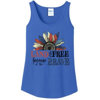 Land Of The Free Because Of The Brave Sunflower 4th Of July Cute Gift Ladies Essential Tank