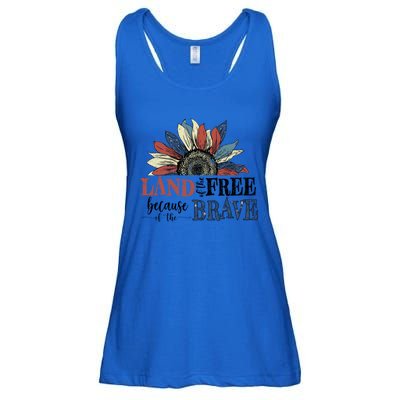 Land Of The Free Because Of The Brave Sunflower 4th Of July Cute Gift Ladies Essential Flowy Tank