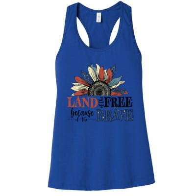 Land Of The Free Because Of The Brave Sunflower 4th Of July Cute Gift Women's Racerback Tank