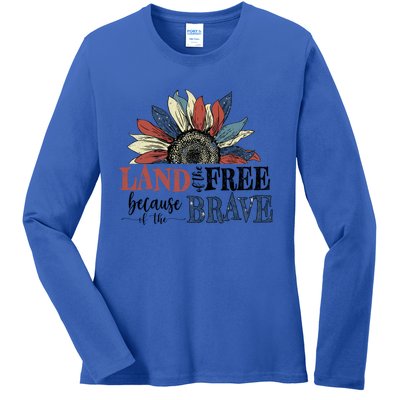 Land Of The Free Because Of The Brave Sunflower 4th Of July Cute Gift Ladies Long Sleeve Shirt