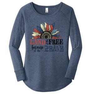 Land Of The Free Because Of The Brave Sunflower 4th Of July Cute Gift Women's Perfect Tri Tunic Long Sleeve Shirt