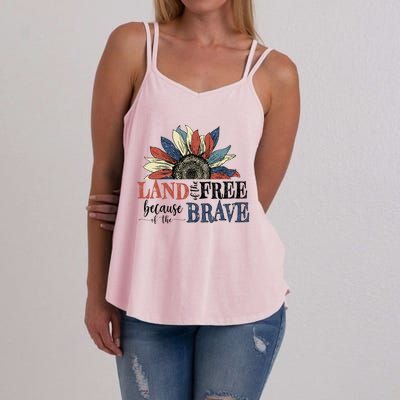 Land Of The Free Because Of The Brave Sunflower 4th Of July Cute Gift Women's Strappy Tank