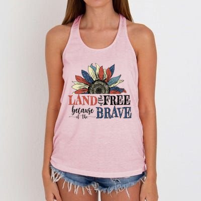 Land Of The Free Because Of The Brave Sunflower 4th Of July Cute Gift Women's Knotted Racerback Tank