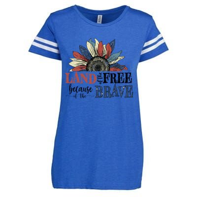 Land Of The Free Because Of The Brave Sunflower 4th Of July Cute Gift Enza Ladies Jersey Football T-Shirt