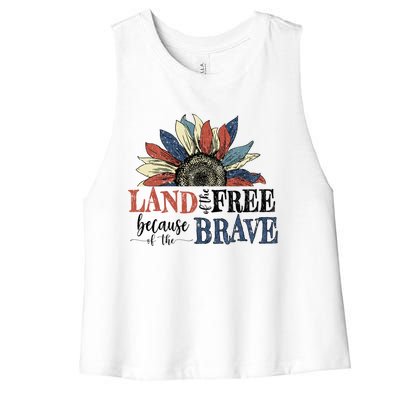 Land Of The Free Because Of The Brave Sunflower 4th Of July Cute Gift Women's Racerback Cropped Tank