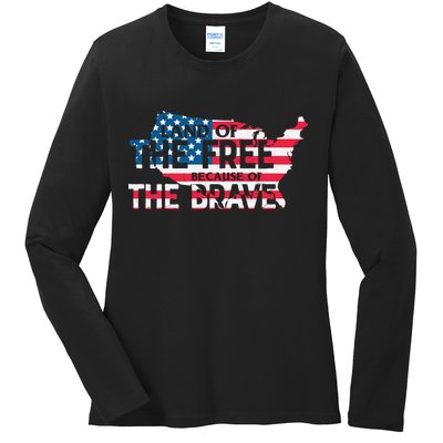 Land Of The Free Because Of The Brave Plus Size Clothes For Men, Women, Family Ladies Long Sleeve Shirt