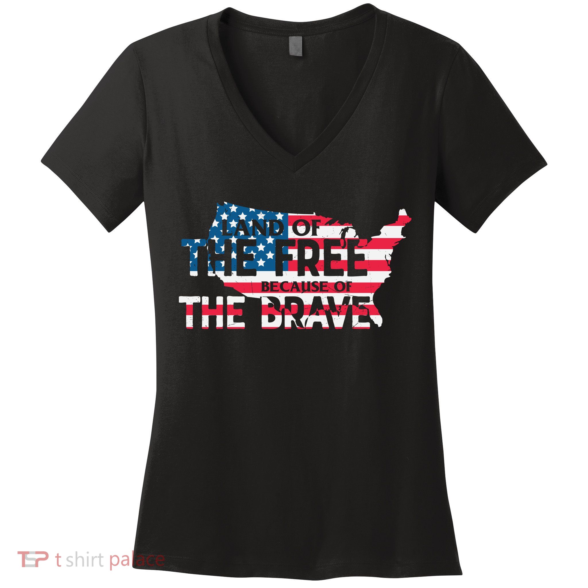 Land Of The Free Because Of The Brave Plus Size Clothes For Men, Women, Family Women's V-Neck T-Shirt