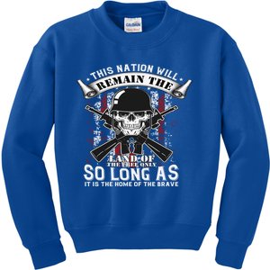 Land Of The Free Honor Brave Veteran Patriotic July 4th Flag Gift Kids Sweatshirt