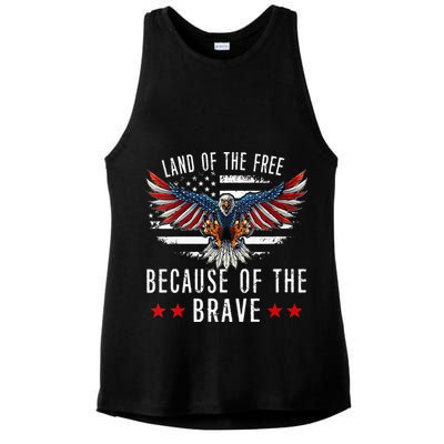 Land Of The Free Because Of The Brave Memorial Day Patriotic Ladies PosiCharge Tri-Blend Wicking Tank