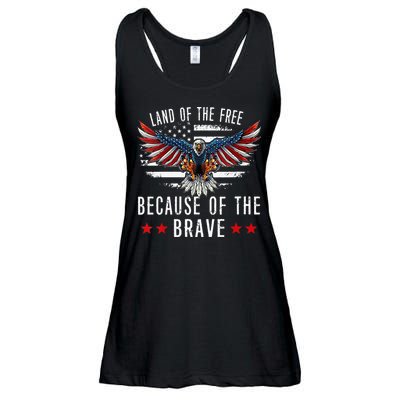 Land Of The Free Because Of The Brave Memorial Day Patriotic Ladies Essential Flowy Tank