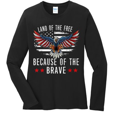 Land Of The Free Because Of The Brave Memorial Day Patriotic Ladies Long Sleeve Shirt