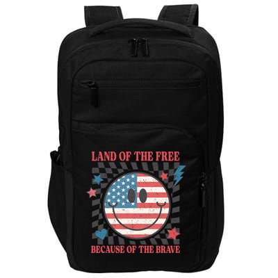 Land Of The Free Because Of The Brave Retro Smiley USA Flag Impact Tech Backpack