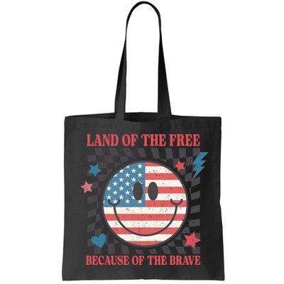 Land Of The Free Because Of The Brave Retro Smiley USA Flag Bag