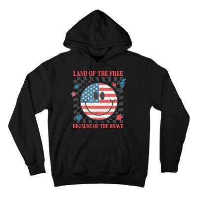 Land Of The Free Because Of The Brave Retro Smiley USA Flag Tall Hoodie