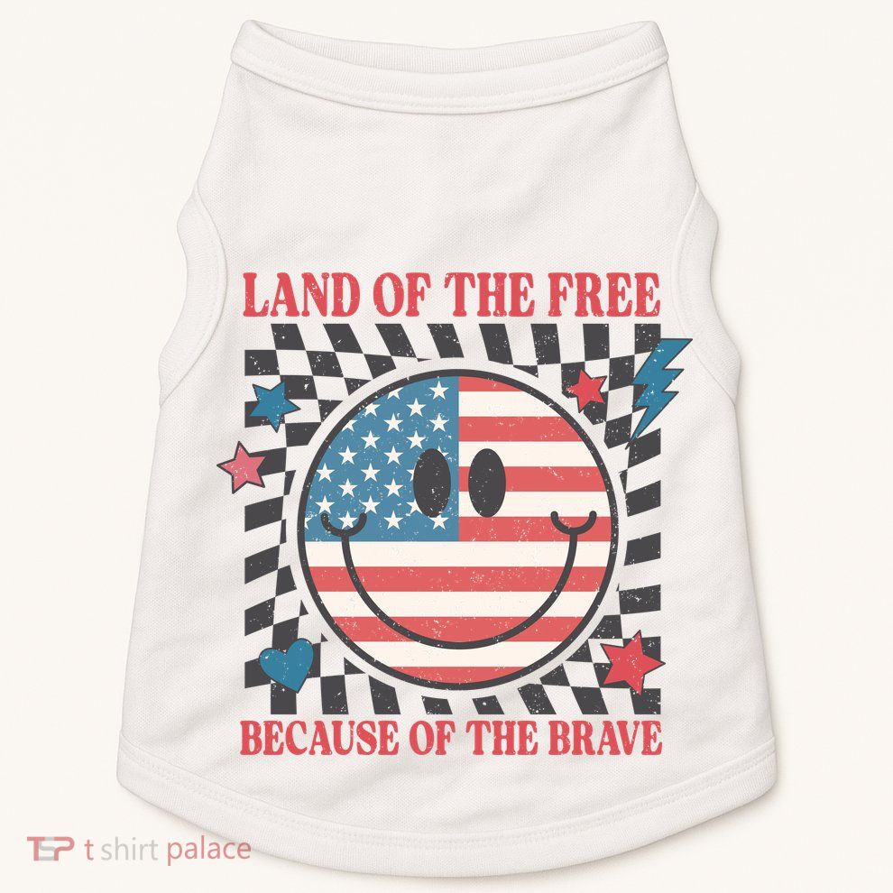 Land Of The Free Because Of The Brave Retro Smiley USA Flag Doggie Tank