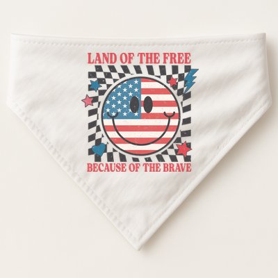 Land Of The Free Because Of The Brave Retro Smiley USA Flag USA-Made Doggie Bandana
