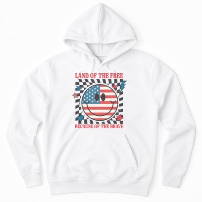 Land Of The Free Because Of The Brave Retro Smiley USA Flag Hoodie