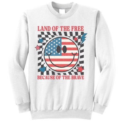 Land Of The Free Because Of The Brave Retro Smiley USA Flag Sweatshirt
