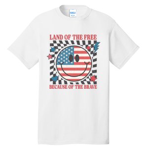 Land Of The Free Because Of The Brave Retro Smiley USA Flag Tall T-Shirt