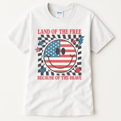 Land Of The Free Because Of The Brave Retro Smiley USA Flag Tall T-Shirt