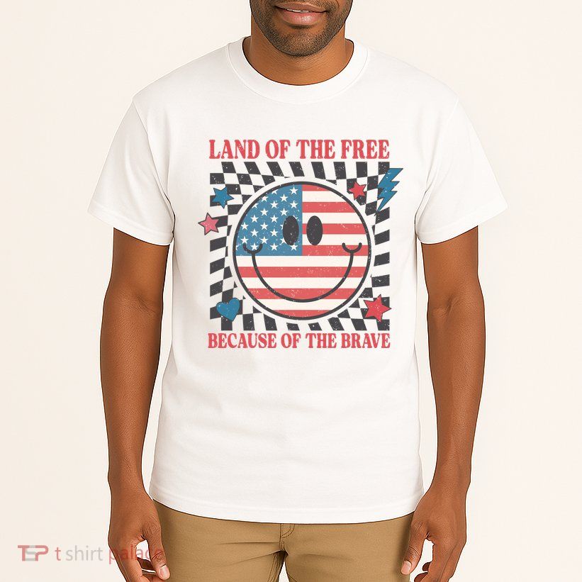 Land Of The Free Because Of The Brave Retro Smiley USA Flag Tall T-Shirt