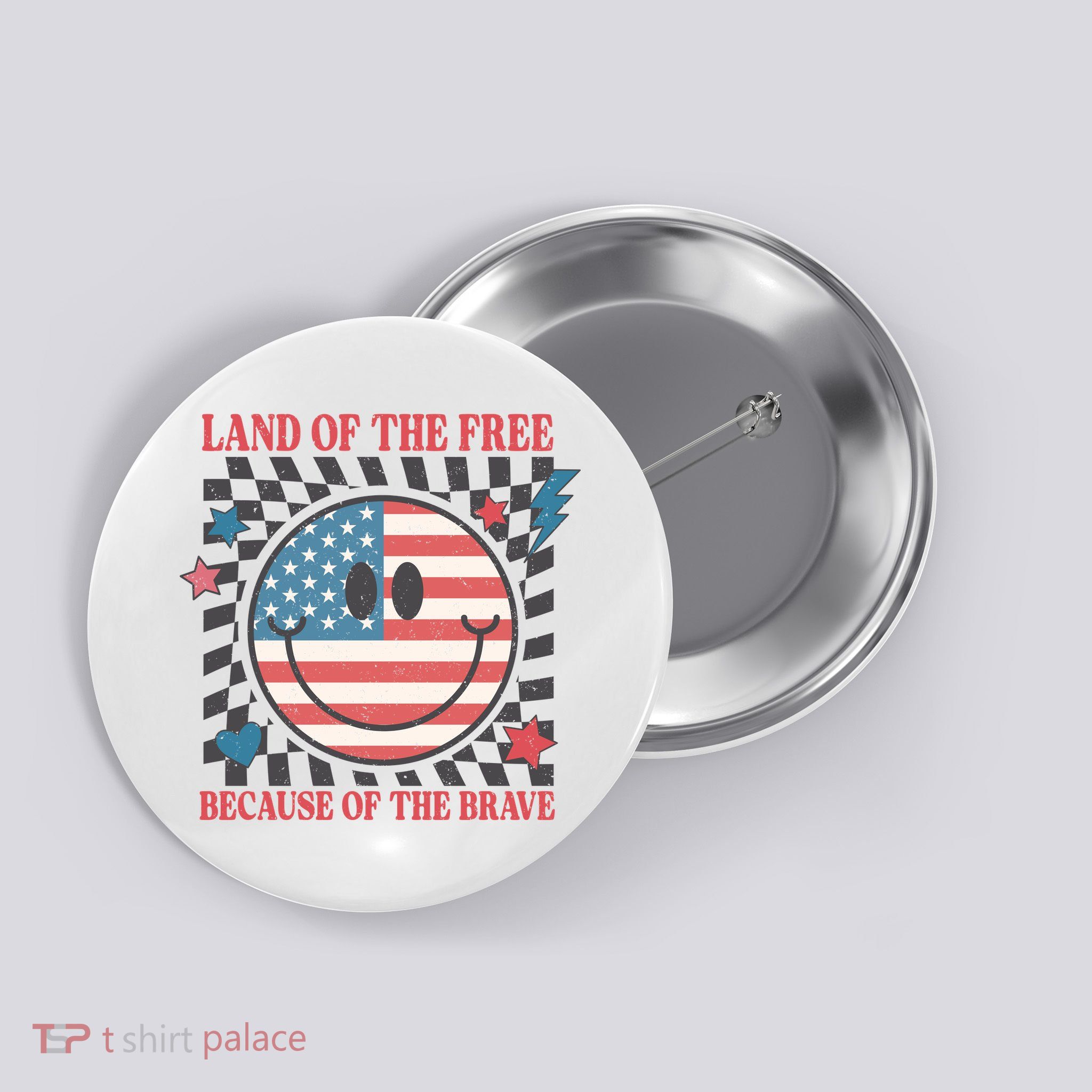 Land Of The Free Because Of The Brave Retro Smiley USA Flag Button