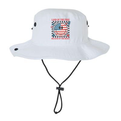 Land Of The Free Because Of The Brave Retro Smiley USA Flag Bucket Hat