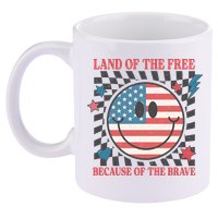 Land Of The Free Because Of The Brave Retro Smiley USA Flag 11oz C Handle Ceramic Mug