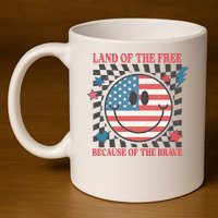 Land Of The Free Because Of The Brave Retro Smiley USA Flag 11oz C Handle Ceramic Mug