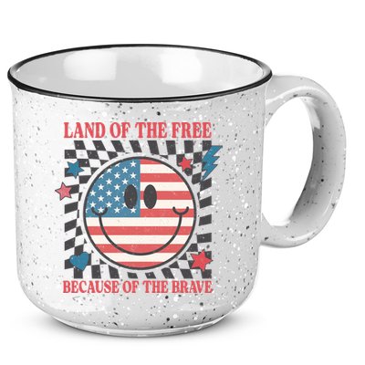 Land Of The Free Because Of The Brave Retro Smiley USA Flag 15oz Campfire Ceramic Mug