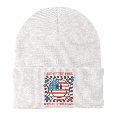 Land Of The Free Because Of The Brave Retro Smiley USA Flag Beanie