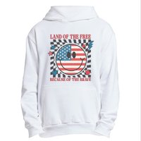 Land Of The Free Because Of The Brave Retro Smiley USA Flag Urban Pullover Hoodie