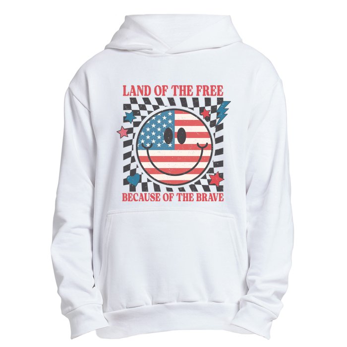 Land Of The Free Because Of The Brave Retro Smiley USA Flag Urban Pullover Hoodie