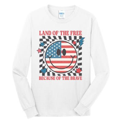 Land Of The Free Because Of The Brave Retro Smiley USA Flag Tall Long Sleeve T-Shirt