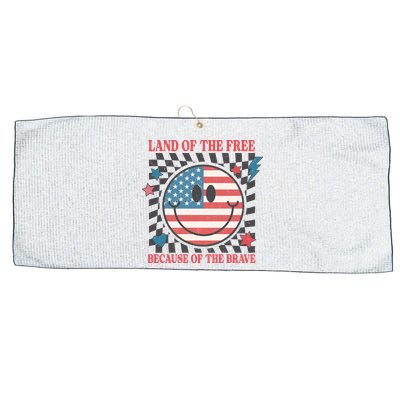 Land Of The Free Because Of The Brave Retro Smiley USA Flag Large Microfiber Waffle Golf Towel