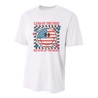 Land Of The Free Because Of The Brave Retro Smiley USA Flag Youth Performance Sprint T-Shirt