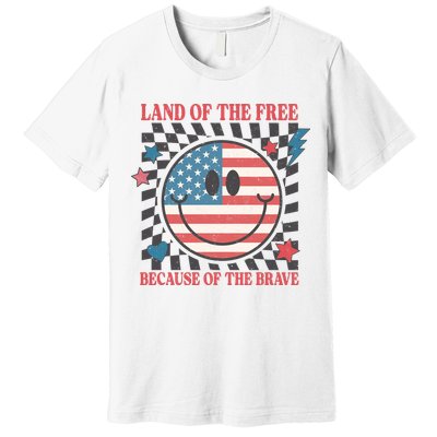 Land Of The Free Because Of The Brave Retro Smiley USA Flag Premium T-Shirt