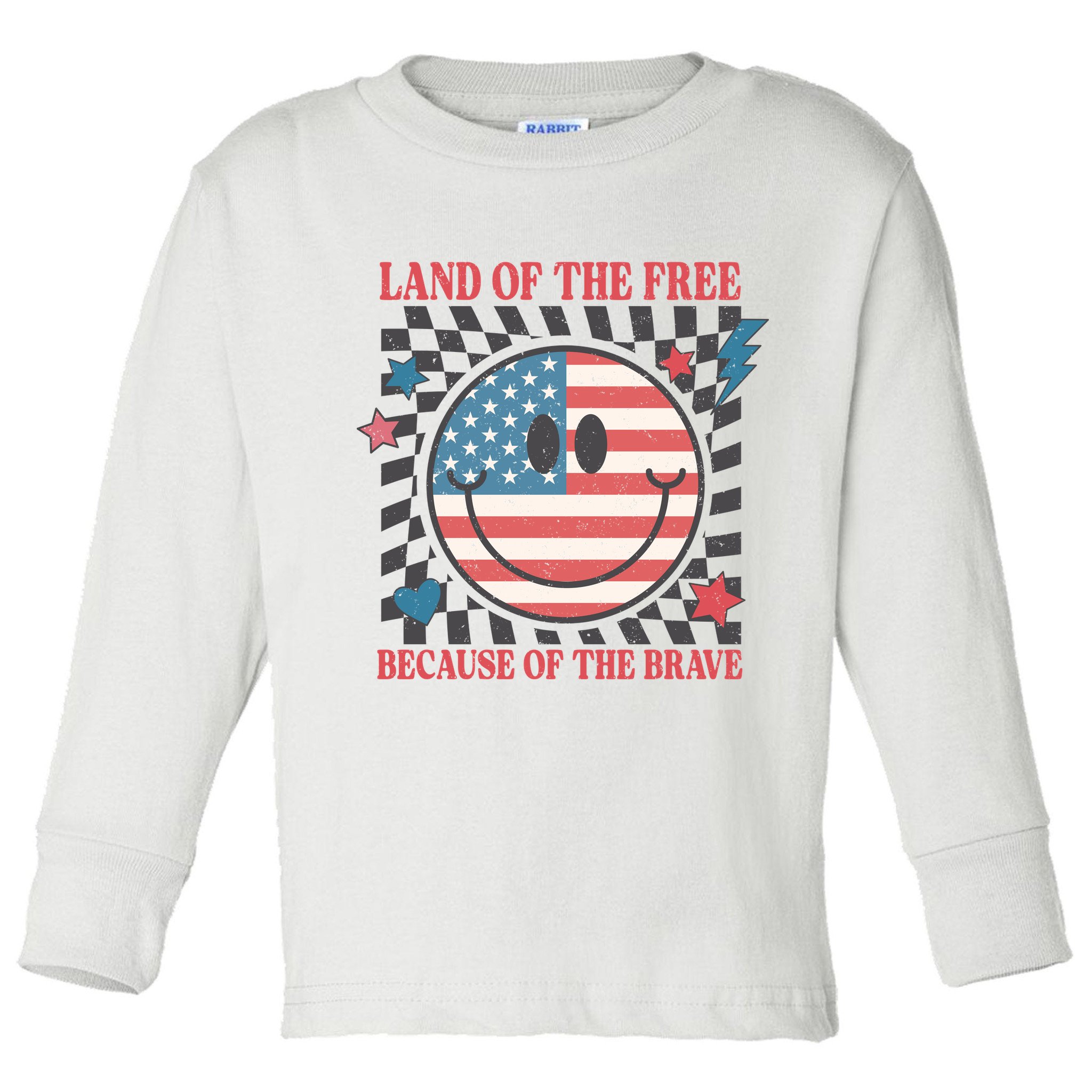 Land Of The Free Because Of The Brave Retro Smiley USA Flag Toddler Long Sleeve Shirt