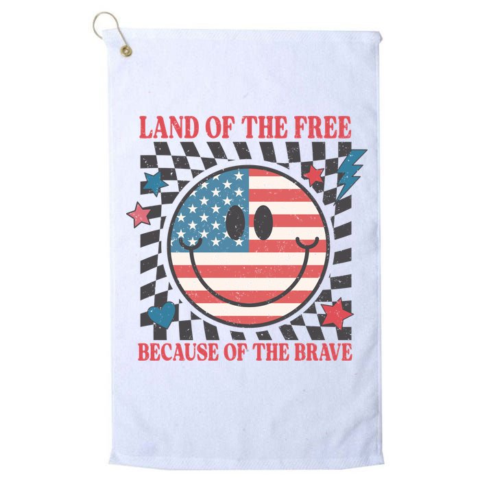 Land Of The Free Because Of The Brave Retro Smiley USA Flag Golf Towel