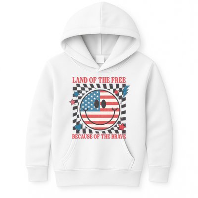 Land Of The Free Because Of The Brave Retro Smiley USA Flag Kids Hoodie
