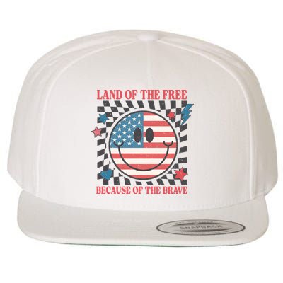 Land Of The Free Because Of The Brave Retro Smiley USA Flag Wool Snapback Cap