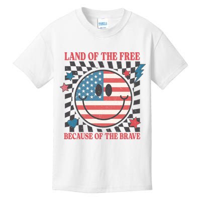 Land Of The Free Because Of The Brave Retro Smiley USA Flag Kids T-Shirt