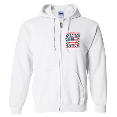 Land Of The Free Because Of The Brave Retro Smiley USA Flag Full Zip Hoodie